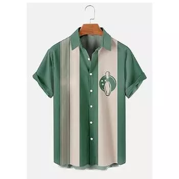 Рубашка большого размера с принтом 3D Bowling Hawaii, мужская летняя повседневная рубашка с короткими рукавами и лацканами на пуговицах S