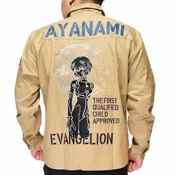 Рубашка Brow Evangelion Collaboration с длинным рукавом Rei Ayanami Military Shirt [Low Knuckle] мужская 541351-81 бежевый-XL