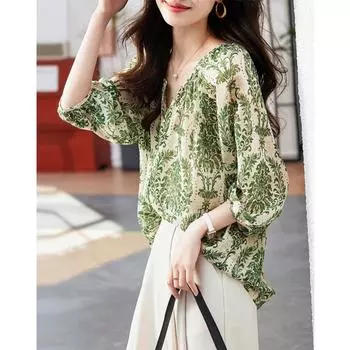 Рубашка Commuter с принтом в складку, летняя, новая, с V-образным вырезом, короткими рукавами, шифоновая, женская, топ S зелёный