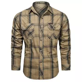 Рубашка деловая повседневная большого размера из хлопка для мужчин среднего и молодого возраста, осенняя, в клетку, с длинными рукавами, тонкая, стильная M