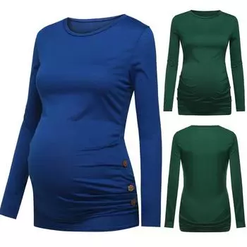 Рубашка для беременных Боковая пуговица и однотонные топы с рюшами Рубашка для беременных L синий