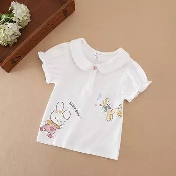 Рубашка для девочек 2025 года, новый детский топ с короткими рукавами для маленьких девочек, милая хлопковая одежда для детей 2-6 лет 90 белый