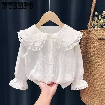 Рубашка для девочки, весенняя и осенняя рубашка для девочки, кардиган для маленькой девочки, корейская рубашка с длинными рукавами, детская одежда 80