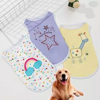 Рубашка для домашних животных без рукавов с мультяшным узором, пуловер с круглым воротником, удобная одежда для собак для вечеринки L жёлтый