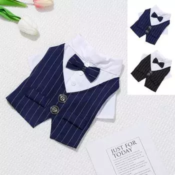 Рубашка для домашних животных с галстуком-бабочкой и воротником с лацканами в строгом стиле, рубашка для собак, смокинг для домашних животных, одежда для XL синий