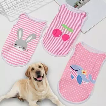 Рубашка для домашних животных с мультяшным животным узором и фруктами в полоску, пальто без рукавов для собак, одежда для M светло-розовый