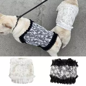 Рубашка для домашних животных, удобная дышащая кружевная футболка для щенка, короткая рубашка без рукавов для собак L белый