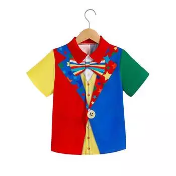 Рубашка для мальчиков Beach Hawaii с коротким рукавом, застегивающаяся на пуговицы, удобная, свободная, дышащая, летняя рубашка для отдыха, с принтом клоуна, с воротником S