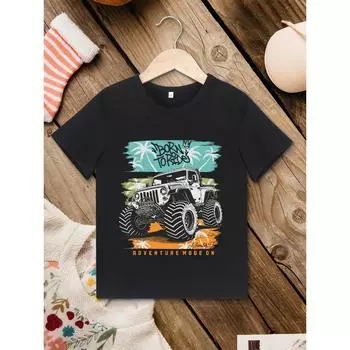 Рубашка для мальчиков Monster Truck Hipster, летняя детская одежда для активного отдыха, короткие черные топы, повседневные футболки для улицы 100CM