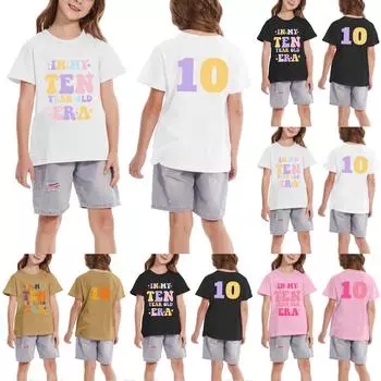 Рубашка для малышей, девочек и мальчиков, футболки на день рождения, детские рубашки 10 лет 120 розовый