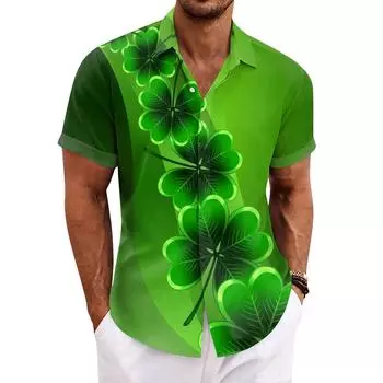 Рубашка для мужчин, мужские винтажные рубашки для боулинга на пуговицах, летняя пляжная рубашка с коротким рукавом L армия зеленый