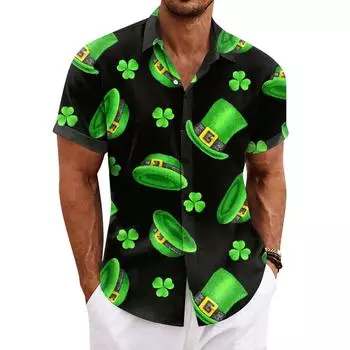 Рубашка для мужчин, мужские винтажные рубашки для боулинга на пуговицах, летняя пляжная рубашка с коротким рукавом L армия зеленый