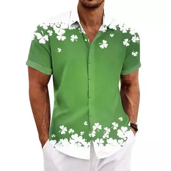 Рубашка для мужчин, мужские винтажные рубашки для боулинга на пуговицах, летняя пляжная рубашка с коротким рукавом L армия зеленый