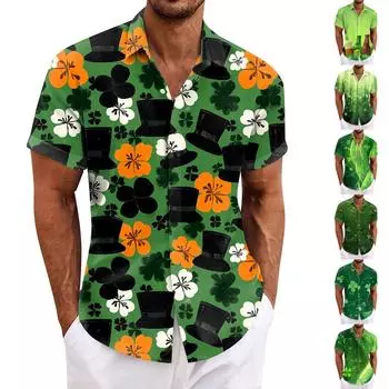 Рубашка для мужчин, мужские винтажные рубашки для боулинга на пуговицах, летняя пляжная рубашка с коротким рукавом L армия зеленый