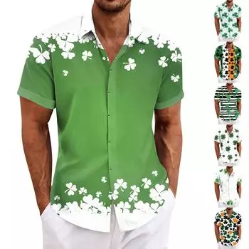 Рубашка для мужчин, мужские винтажные рубашки для боулинга на пуговицах, летняя пляжная рубашка с коротким рукавом M зелёный