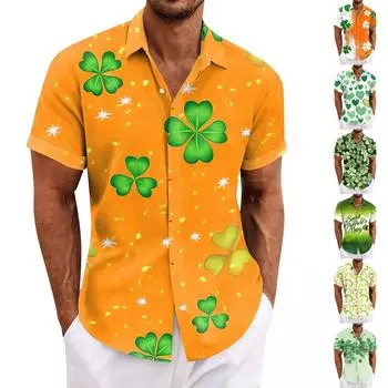 Рубашка для мужчин, мужские винтажные рубашки для боулинга на пуговицах, летняя пляжная рубашка с коротким рукавом L армия зеленый