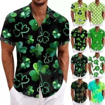 Рубашка для мужчин, мужские винтажные рубашки для боулинга на пуговицах, летняя пляжная рубашка с коротким рукавом L армия зеленый