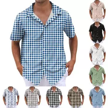 Рубашка для мужчин, мужские винтажные рубашки для боулинга на пуговицах, летняя пляжная рубашка с коротким рукавом L чёрный