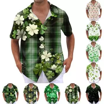 Рубашка для мужчин, мужские винтажные рубашки для боулинга на пуговицах, летняя пляжная рубашка с коротким рукавом L армия зеленый