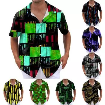 Рубашка для мужчин, мужские винтажные рубашки для боулинга на пуговицах, летняя пляжная рубашка с коротким рукавом L армия зеленый