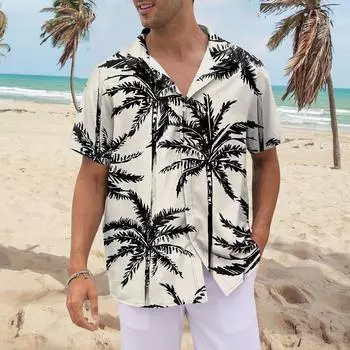 Рубашка для мужчин, мужские винтажные рубашки для боулинга на пуговицах, летняя пляжная рубашка с коротким рукавом S зелёный