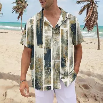 Рубашка для мужчин, мужские винтажные рубашки для боулинга на пуговицах, летняя пляжная рубашка с коротким рукавом S синий