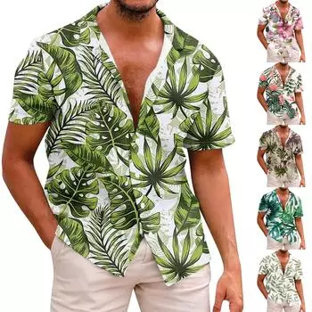 Рубашка для мужчин, повседневная мода, летняя футболка с коротким рукавом и пуговицами, топ с принтом L