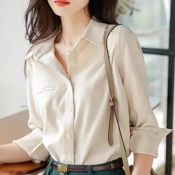 Рубашка для поездок на работу из штабеля для женщин, осенний наряд, верхняя часть с внутренней рубашкой в стиле темперамент, блузки и рубашки S абрикосовый