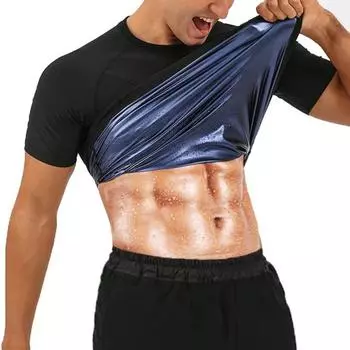 Рубашка для сауны для мужчин, спортивный костюм, компрессионная футболка с короткими рукавами, тренажер для талии, формирователь тела для похудения, топы для тренировок, корректирующее белье S чёрный/синий