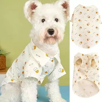 Рубашка для собак, дизайн с лацканами, легко носить, милые пуговицы, полиэстер, очаровательное платье, рубашка с принтом для кормления, рубашка для домашних животных, летние аксессуары S