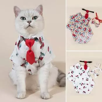 Рубашка для собак и кошек с застежкой на пуговицы с бантом. Дышащая, супермягкая, моющаяся, не выцветающая, летняя для домашних животных. S белый