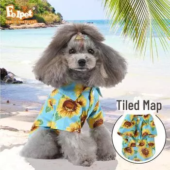 Рубашка для собак в гавайском стиле — повседневный стиль Гонконга весна/лето с рисунком хризантемы и кокосовой пальмы Small