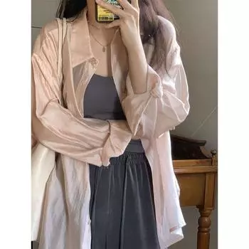 Рубашка для женщин, блузка с длинным рукавом, женские свободные топы, летний солнцезащитный кардиган, тонкие сексуальные однотонные повседневные рубашки XL белый