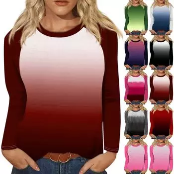 Рубашка для женщин, модная повседневная футболка с рукавом реглан, круглым вырезом и длинным рукавом, свободная футболка с принтом, женский топ S