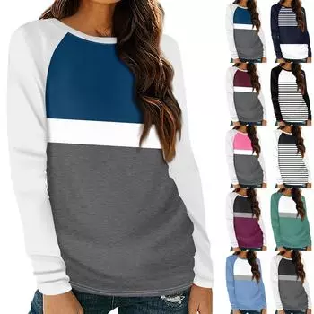 Рубашка для женщин, модная повседневная футболка с рукавом реглан, круглым вырезом и длинным рукавом, свободная футболка с принтом, женский топ XXXL