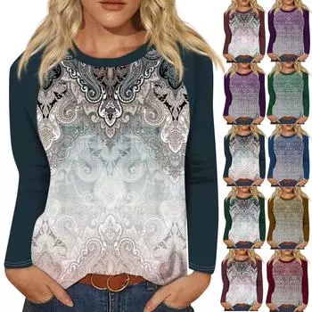 Рубашка для женщин, модная повседневная футболка с рукавом реглан, круглым вырезом и длинным рукавом, свободная футболка с принтом, женский топ XXXL красный