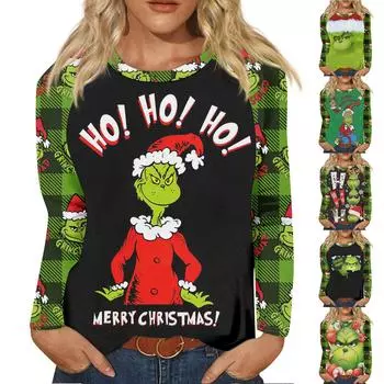 Рубашка для женщин, модная повседневная футболка с рукавом реглан, круглым вырезом и длинным рукавом, свободная футболка с принтом, женский топ L чёрный