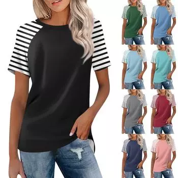 Рубашка для женщин, модная повседневная футболка с рукавом реглан, круглым вырезом и коротким рукавом, свободная футболка с принтом, женский топ M тёмно-синий