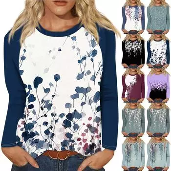 Рубашка для женщин, модная повседневная футболка с рукавом реглан, круглым вырезом и длинным рукавом, свободная футболка с принтом, женский топ XL белый