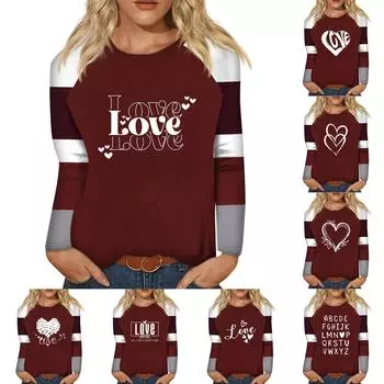 Рубашка для женщин, модная повседневная футболка с рукавом реглан, круглым вырезом и длинным рукавом, свободная футболка с принтом, женский топ S