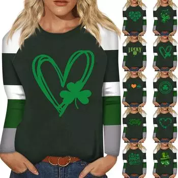 Рубашка для женщин, модная повседневная футболка с рукавом реглан, круглым вырезом и длинным рукавом, свободная футболка с принтом, женский топ L