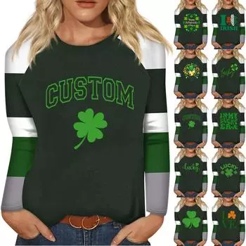 Рубашка для женщин, модная повседневная футболка с рукавом реглан, круглым вырезом и длинным рукавом, свободная футболка с принтом, женский топ S циан