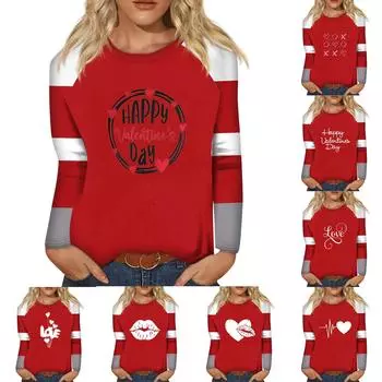 Рубашка для женщин, модная повседневная футболка с рукавом реглан, круглым вырезом и длинным рукавом, свободная футболка с принтом, женский топ S винный