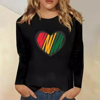 Рубашка для женщин, модная, повседневная, с круглым вырезом, с длинным рукавом, свободная, с принтом Kwanzaa, женская футболка, топ L темно-фиолетового