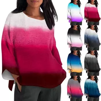 Рубашка для женщин, модная, повседневная, с круглым вырезом, длинным рукавом, свободная, с принтом, женская футболка S имбирный