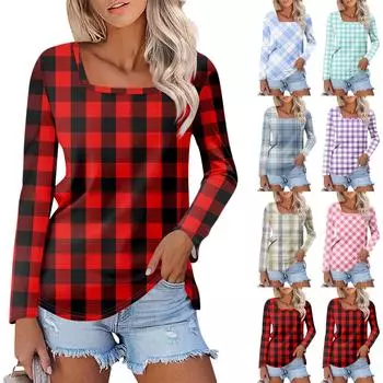 Рубашка для женщин, модная повседневная свободная футболка с квадратным вырезом и длинным рукавом с принтом, женский топ XXXL
