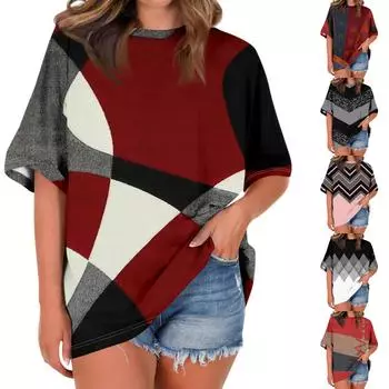 Рубашка для женщин, модная повседневная свободная футболка с принтом и круглым вырезом, с короткими рукавами и принтом, женский топ L чёрный