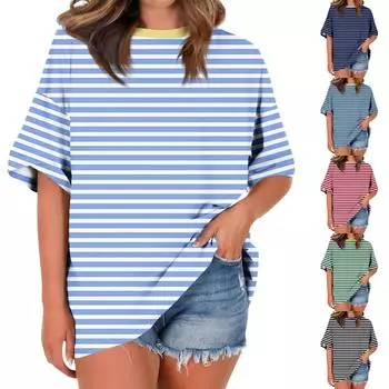 Рубашка для женщин, модная повседневная свободная футболка с принтом и круглым вырезом, с короткими рукавами и принтом, женский топ L чёрный