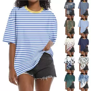 Рубашка для женщин, модная повседневная свободная футболка с принтом и круглым вырезом, с короткими рукавами и принтом, женский топ L бежевый