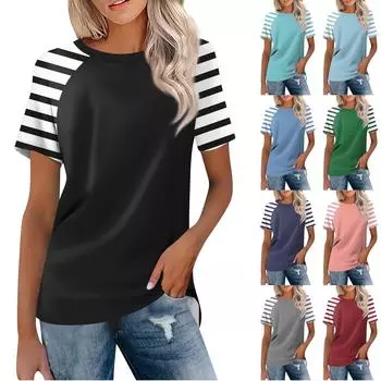 Рубашка для женщин, модная повседневная свободная однотонная футболка с рукавом реглан, круглым вырезом и коротким рукавом, женский топ L чёрный